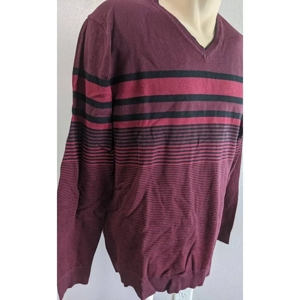 Alfani Small Men's Sweater Red and Black Striped Pullover V-Neck Lightweight New